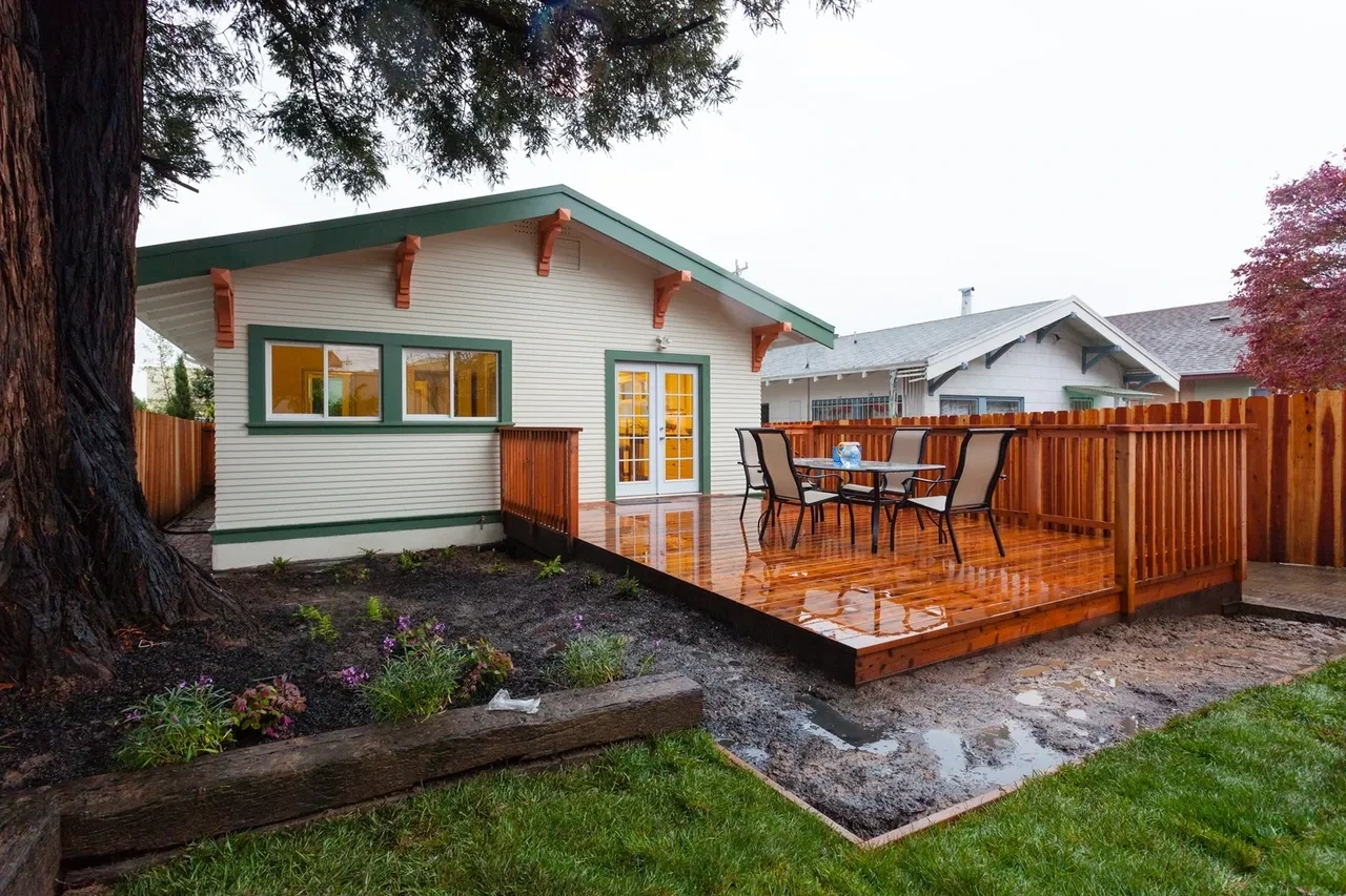 Completed home addition with deck